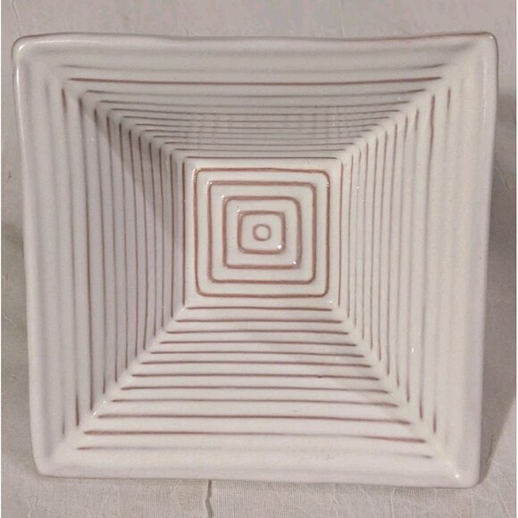 Pottery Bowl Molde Portugal Dish Ribbed Square Decorative Ceramic Geometric 2.5" - Picture 6 of 16
